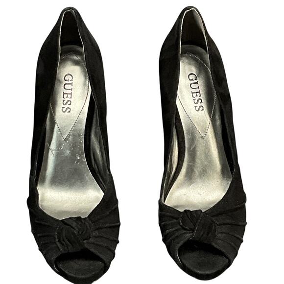 Guess 90s Y2K Dressy Black Suede Peep Toe Stiletto Heel Women 9 - Picture 4 of 8
